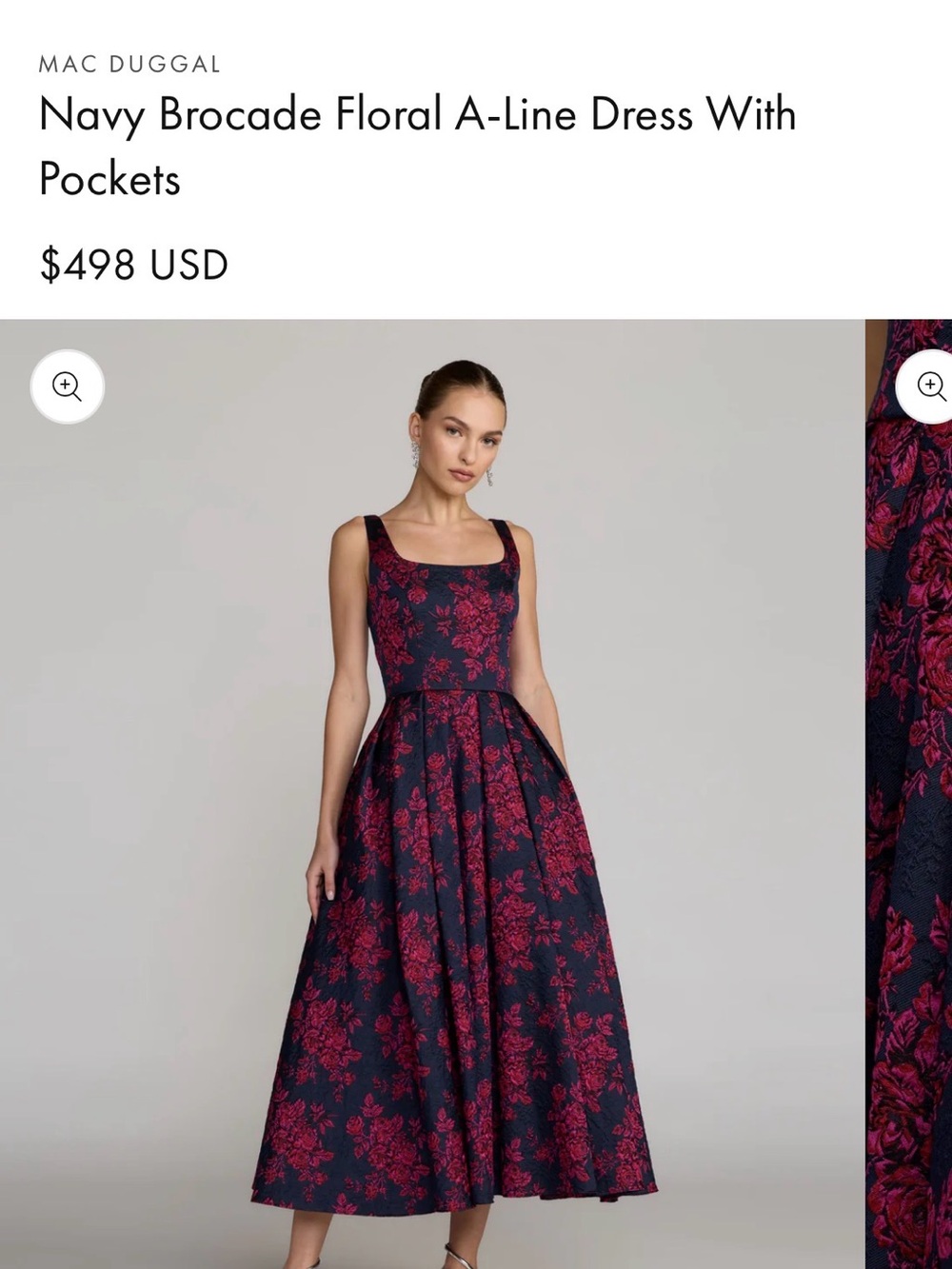 Mac Duggal Navy & Fuchsia Brocade A-Line Midi Dress